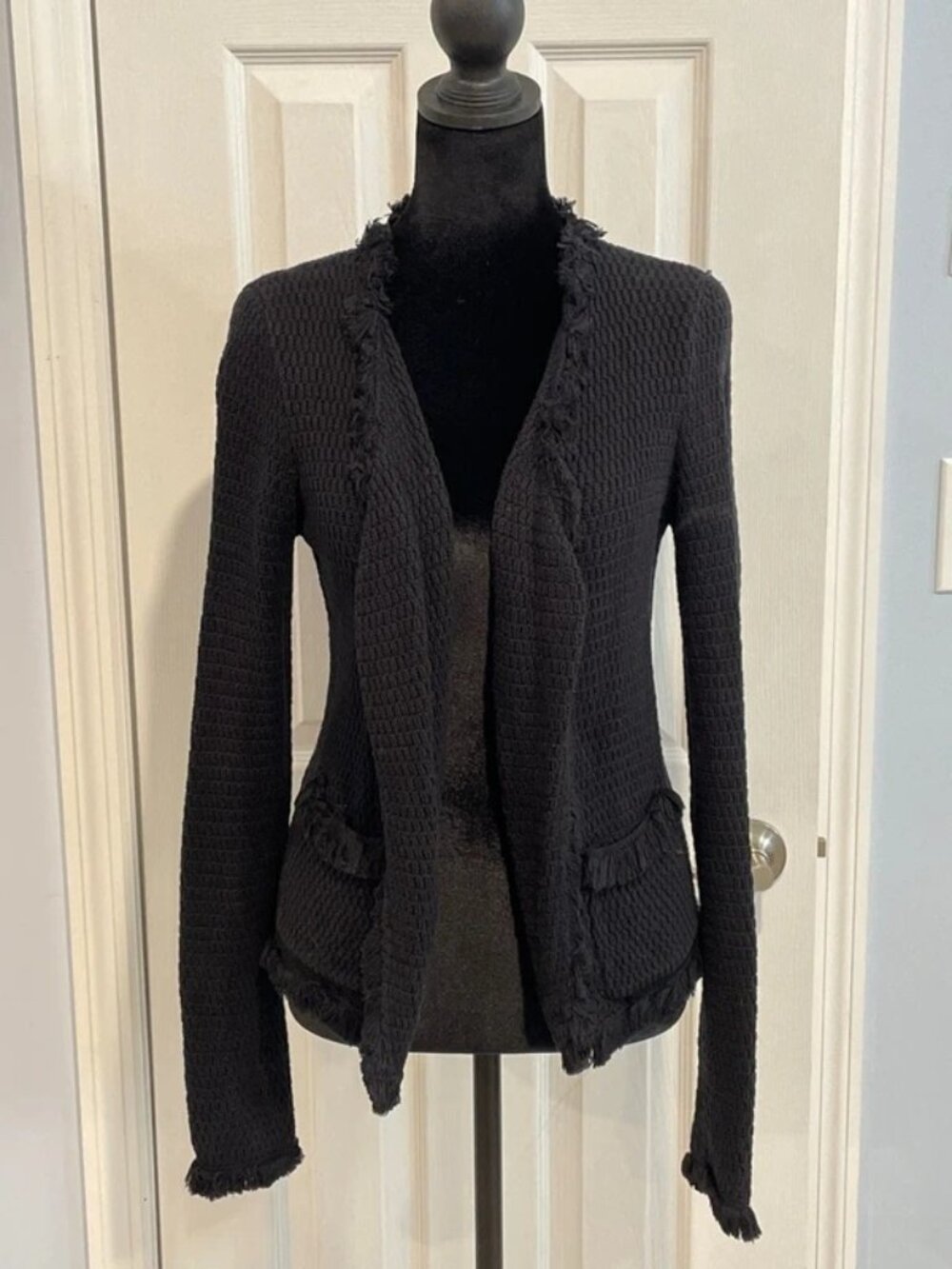 LOFT Women’s Black Fringe Trim Sweater XS